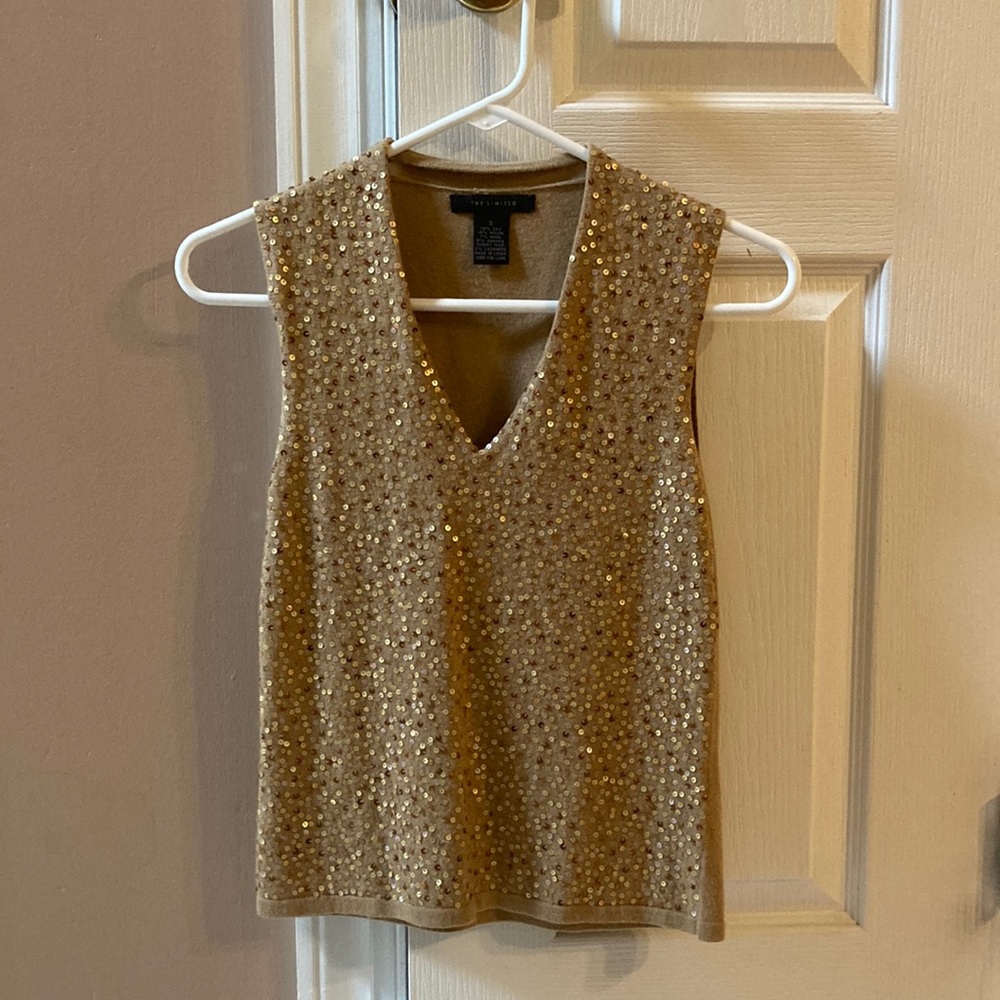 The Limited Sleeveless Sequined V Neck Sweater